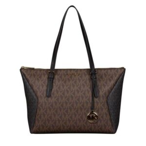 Michael Kors Coraline Large Logo and Leather Tote Bag (BROWN MULTI)