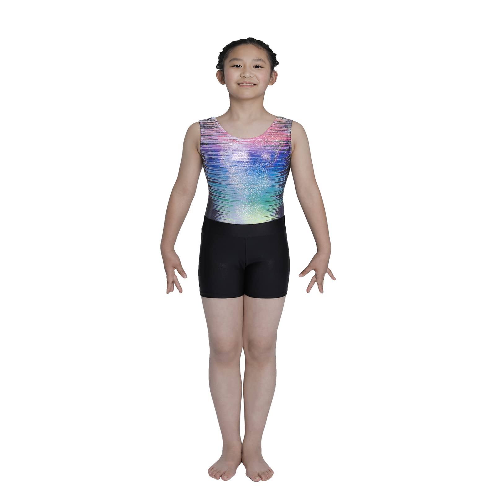 Aosva Gymnastics Leotards for Small Girls Sparkle One-piece Colorful Rainbow Dancing Athletic Leotards 7-8Years