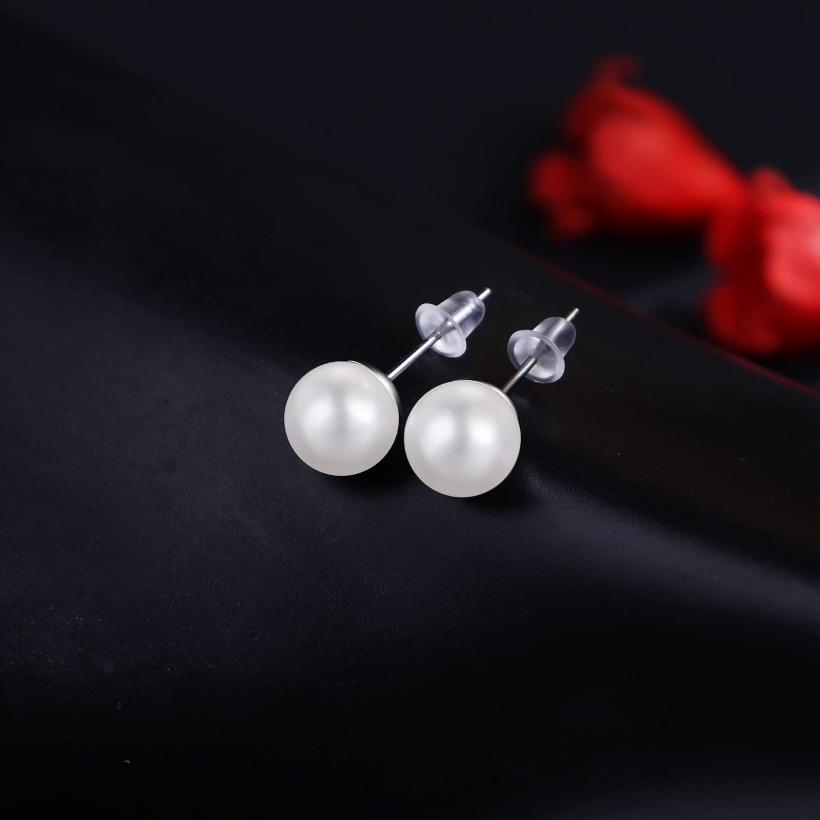 5 Pairs Women's Pearl Earrings Set Stainless Steel Women's Hypoallergenic Titanium Steel 316L Earrings