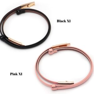 Glamorstar Women Skinny Patent Leather Slim Belt Adjustable Alloy Buckle Waist Belt for Dress (Black Pink, Fit Waist 21.6"-38.1")