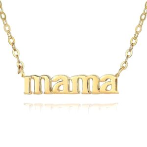 Mama Necklace for Women 18K Gold Plated Mom Pendant Stainless Steel Silver Letter Gift Personalized Jewelry for Mother and Daughter (Gold 1)