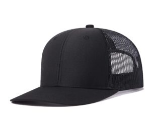 quanhaigou trucker hat - mesh snap back - unisex adjustable baseball cap - outdoor hats for men women (black)