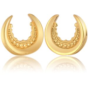 lademayh 2pcs 1 inch gauges for ears, elegant gold 25mm gauges for ears, chic design 1 inch plugs for ears surgical steel saddle plugs tunnels ear gauges earrings