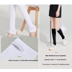 DAISHA 3 Pairs Sun Protection Athletic Socks UPF 50+,Ice Silk Breathable Cool Knee High Socks for School,Daily Wear,Cosplay. (Large, White-3 Pairs-Full Cover-L)