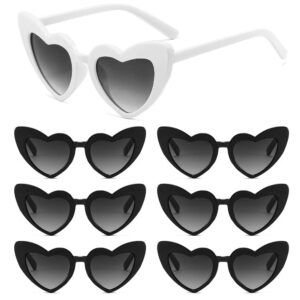 YooThink 7 Pack Love Heart Shaped Sunglasses Bachelorette Party Sunglasses Bridesmaid Bride Heart Sunglasses (White&Black)