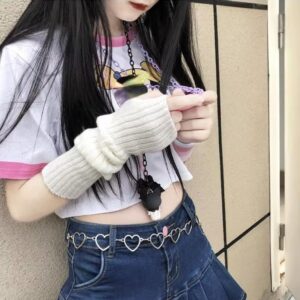 Cute Arm Warmers Kawaii Half Finger Y2K Adorable Accesspties for Teen Girl Glove Gyaru Hip Hop Arm Sleeve Harajuku Egirl Goth (White)