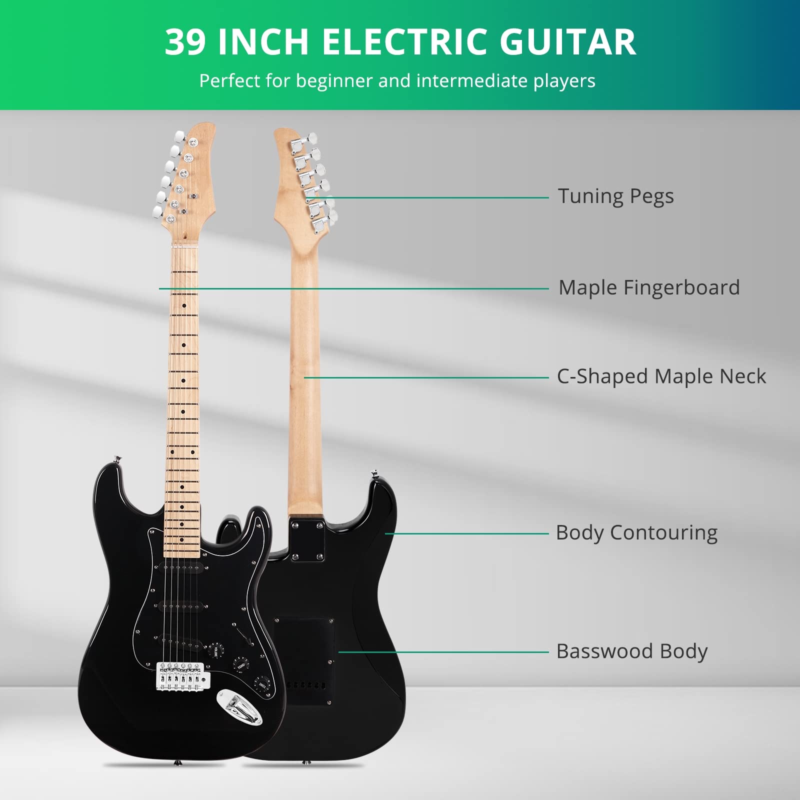 Ktaxon 39 Inch Electric Guitar Kit, Full-Size Beginner Solid Body SSS Pickups Guitar Kit with Gig Bag, 20W Amplifier, Strap, Tremolo Bar, & Cable