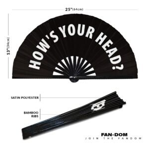 How's Your Head? Hand Fan Foldable Bamboo Circuit Rave Hand Fans Pride Slang Words Fan Outfit Party Gear Gifts Music Festival Rave Accessories (Black)