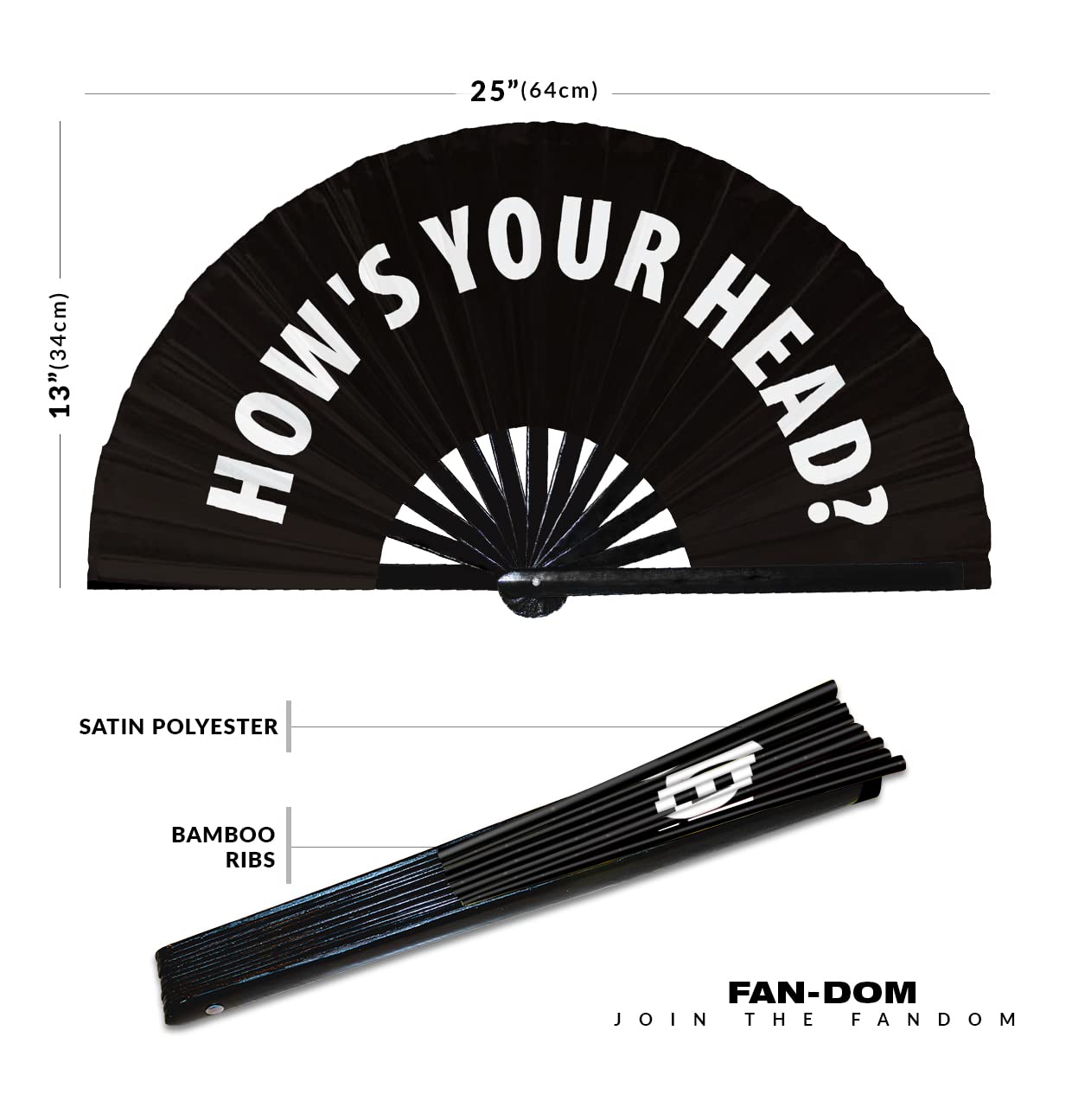 How's Your Head? Hand Fan Foldable Bamboo Circuit Rave Hand Fans Pride Slang Words Fan Outfit Party Gear Gifts Music Festival Rave Accessories (Black)