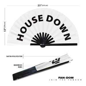 House Down Hand Fan Foldable Bamboo Circuit Rave Hand Fans Pride Slang Words Fan Outfit Party Gear Gifts Music Festival Rave Accessories (White)