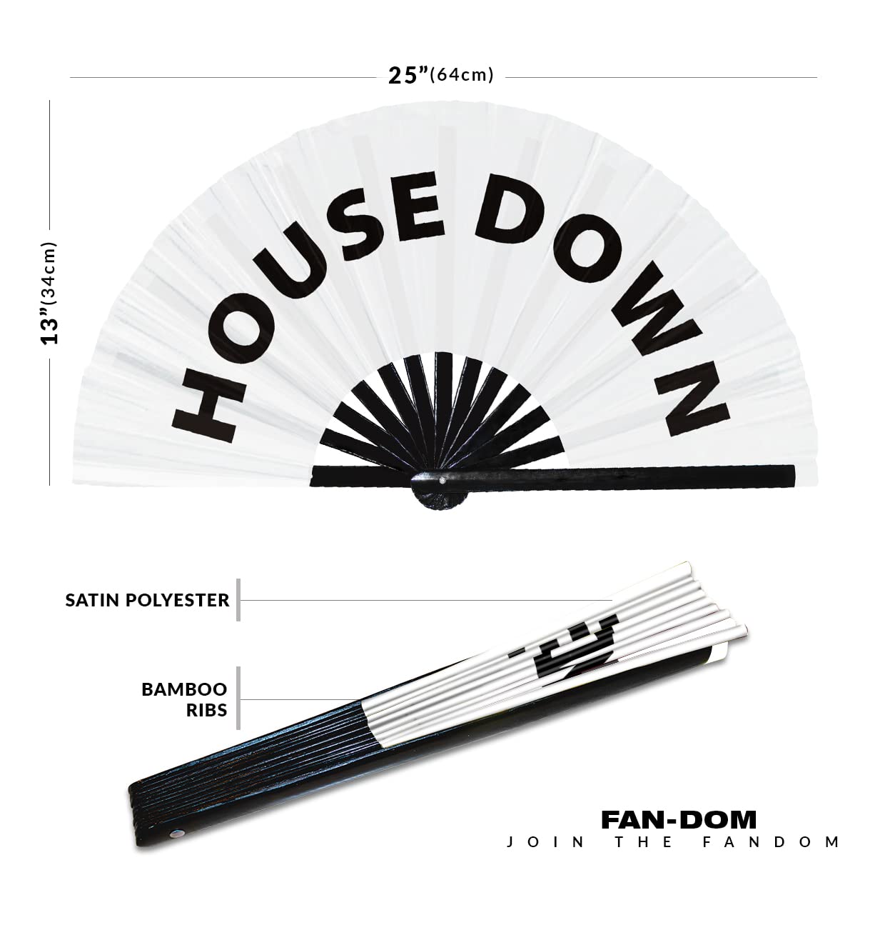 House Down Hand Fan Foldable Bamboo Circuit Rave Hand Fans Pride Slang Words Fan Outfit Party Gear Gifts Music Festival Rave Accessories (White)