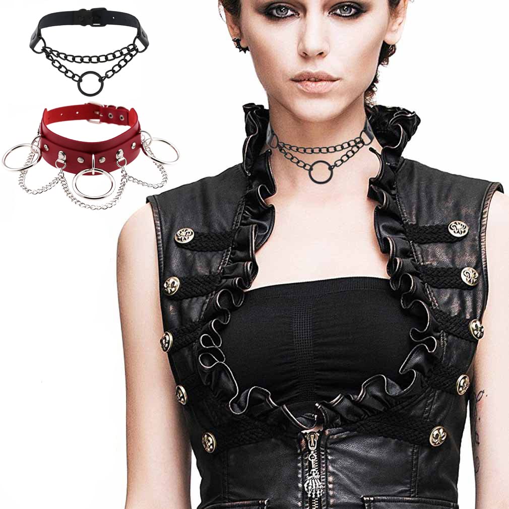 Adjustable Red Fashion Women Men Girls Boy Cool Punk Goth Leather Collar Choker Necklace