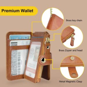 Keychain Wallet with ID Window, Small Rfid Blocking Wallet with Credit Card Holder for Women Leather Minimalist Wallet for Men (brown)