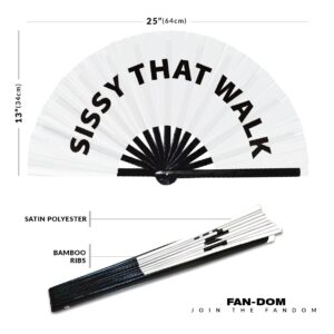 Sissy That Walk Hand Fan Foldable Bamboo Circuit Rave Hand Fans Pride Slang Words Fan Outfit Party Gear Gifts Music Festival Rave Accessories (White)