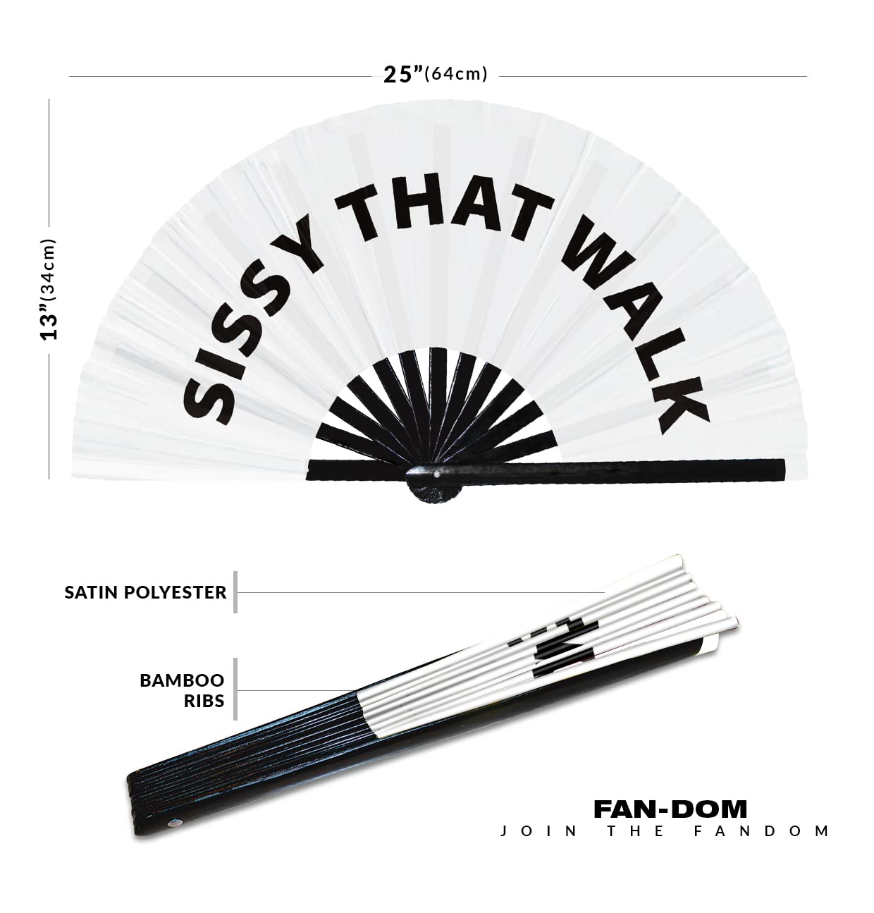 Sissy That Walk Hand Fan Foldable Bamboo Circuit Rave Hand Fans Pride Slang Words Fan Outfit Party Gear Gifts Music Festival Rave Accessories (White)