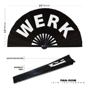 Werk Hand Fan Foldable Bamboo Circuit Rave Hand Fans Pride Slang Words Fan Outfit Party Gear Gifts Music Festival Rave Accessories (Black)