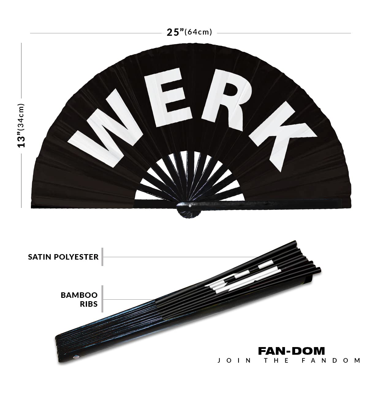 Werk Hand Fan Foldable Bamboo Circuit Rave Hand Fans Pride Slang Words Fan Outfit Party Gear Gifts Music Festival Rave Accessories (Black)