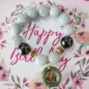 Heavens Tvcz Natural Green Jade Round 14 mm Gems Healing Energy Real Bracelets Bangle for Women Charms with Pendant Jade Coin Lucky Money Powerful Thai Pendant Prosperity Success