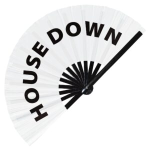 house down hand fan foldable bamboo circuit rave hand fans pride slang words fan outfit party gear gifts music festival rave accessories (white)