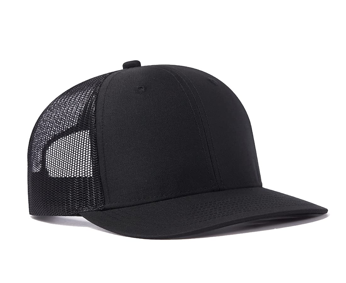 Quanhaigou Trucker Hat - Mesh Snap Back - Unisex Adjustable Baseball Cap - Outdoor Hats for Men Women (Black)