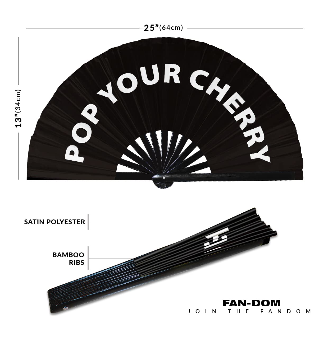 Pop Your Cherry Hand Fan Foldable Bamboo Circuit Rave Hand Fans Pride Slang Words Fan Outfit Party Gear Gifts Music Festival Rave Accessories (Black)