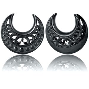 LADEMAYH 2Pcs 5/8 Gauges for Ears, Elegant Black 16mm Gauges for Women, Exquisite Patterns 5/8 Plugs for Ears, Surgical Steel 5/8 Ear Gauges Saddle Tunnels Earrings