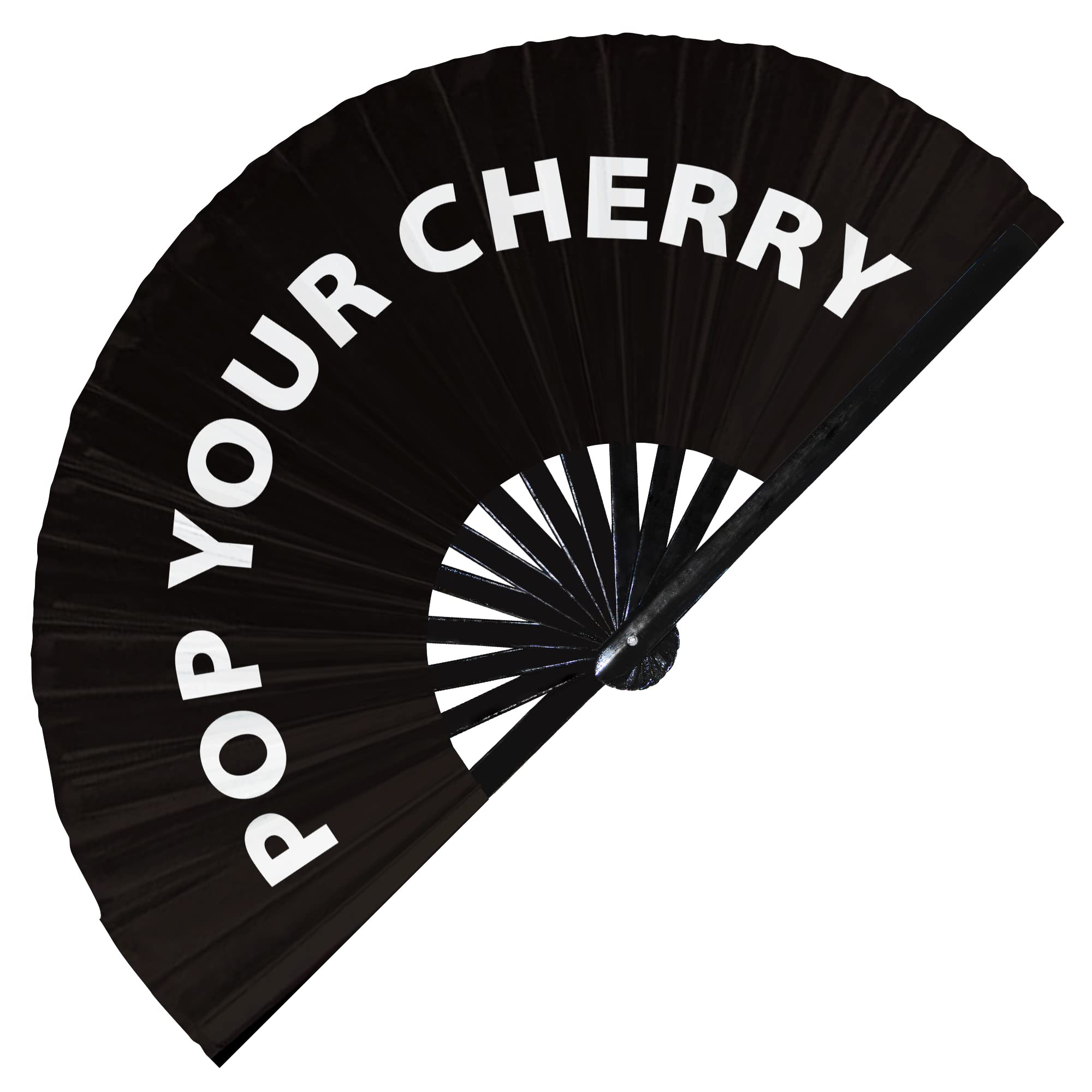 Pop Your Cherry Hand Fan Foldable Bamboo Circuit Rave Hand Fans Pride Slang Words Fan Outfit Party Gear Gifts Music Festival Rave Accessories (Black)