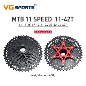 VG SPORTS 11 Speed Bicycle Cassette 11-40T/11-42T/11-46T/11-50T/11-52T, Lightweight Aluminum Split Cassette, CNC Integrated Hollow, for Mountain Bike…