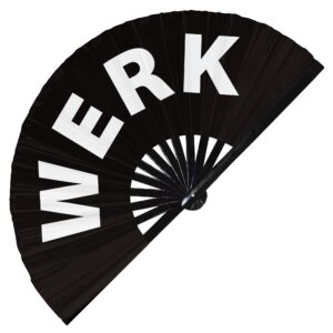 werk hand fan foldable bamboo circuit rave hand fans pride slang words fan outfit party gear gifts music festival rave accessories (black)