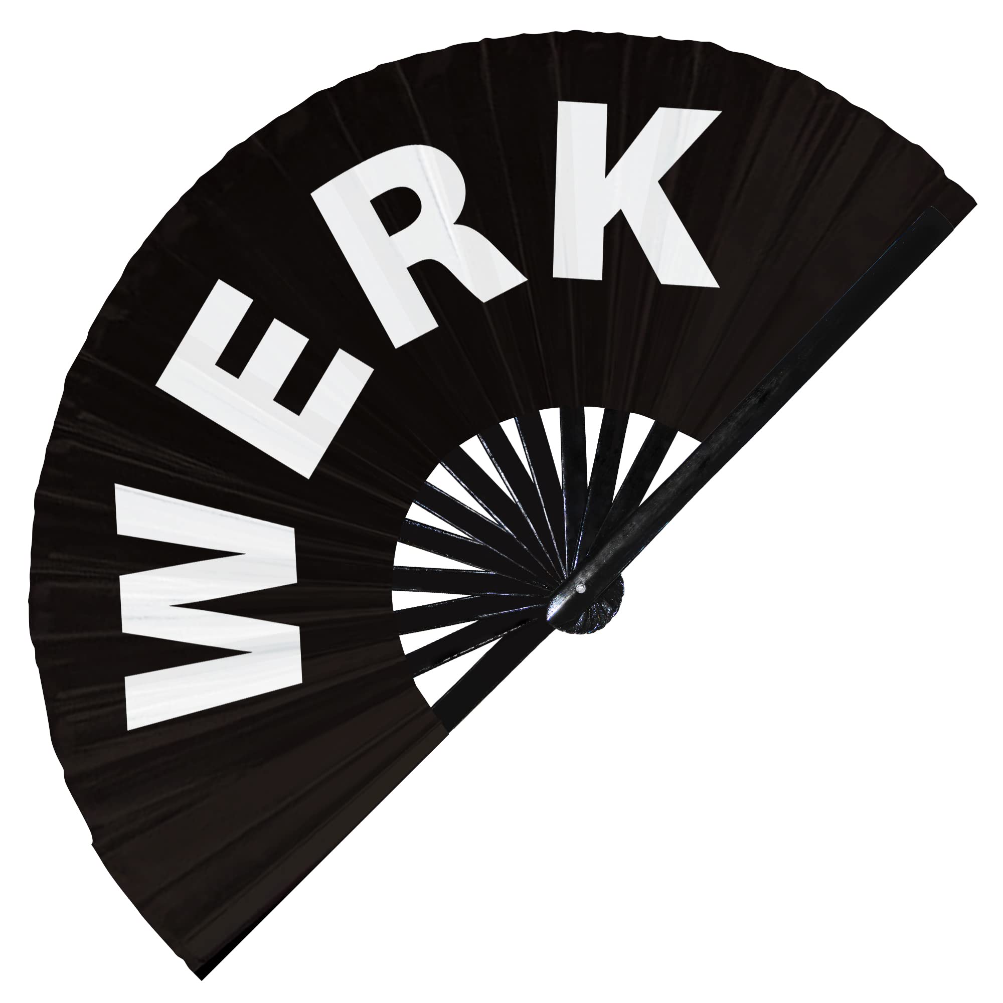 Werk Hand Fan Foldable Bamboo Circuit Rave Hand Fans Pride Slang Words Fan Outfit Party Gear Gifts Music Festival Rave Accessories (Black)