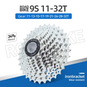 VG SPORTS 9-Speed Bicycle Cassette11-25t/11-28t/11-32t/11-36t/11-40t/11-42t，Thickened high-Strength Tower Base ，Road/Mountain Bike Lightweight Cassette Multi-Color Available