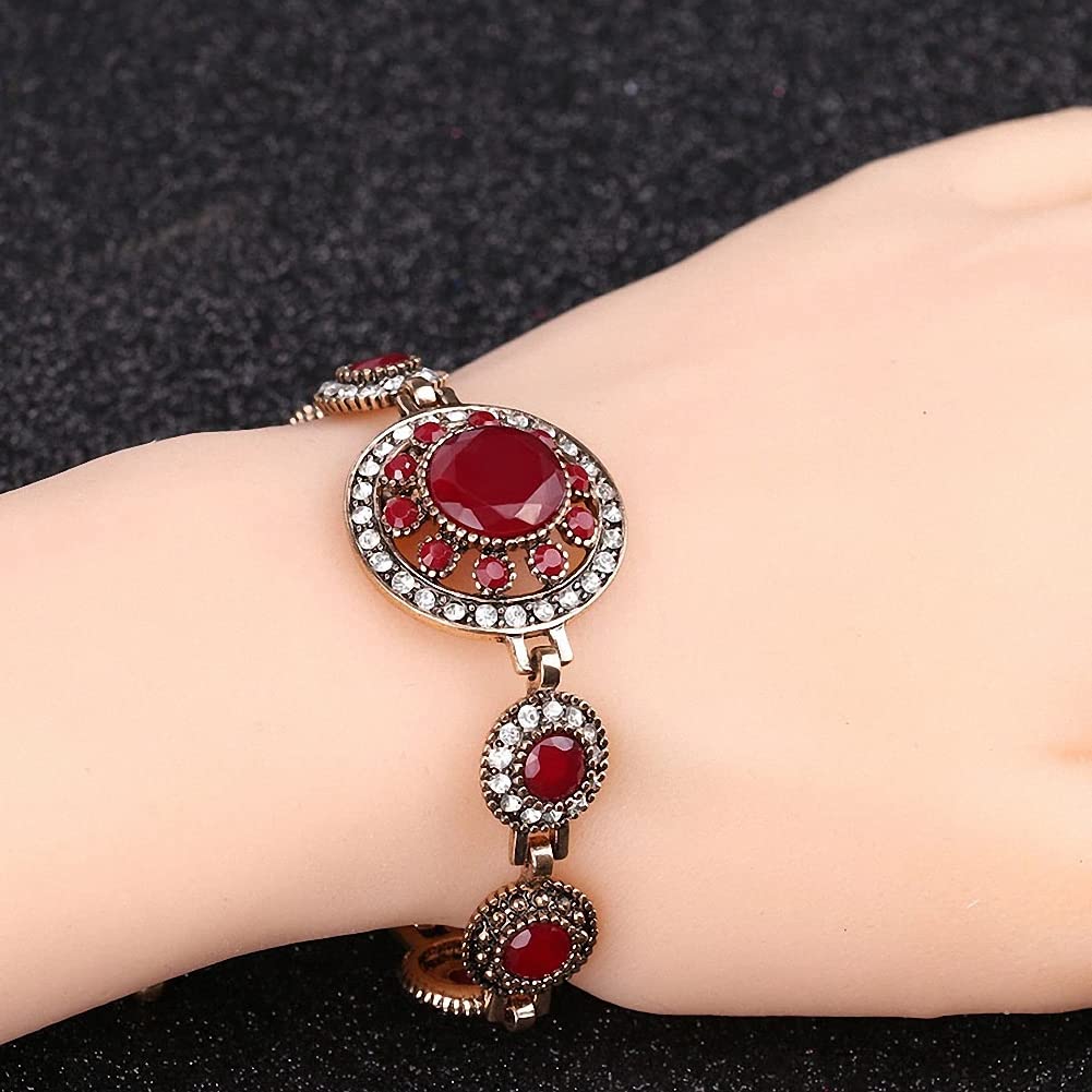 egztika Retro Turkey Jewelry Tibetan Bangle Bohemian Red Stone Gold Color Bracelet for Women Gift