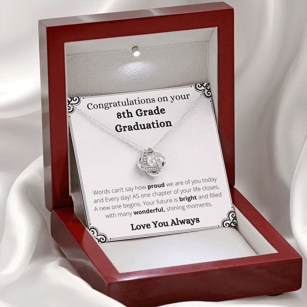 Ora Gifts - 8th Grade Graduation gift for her, 2022 Ideas, middle school grad Necklace, Daughter, Niece, Granddaughter (Message #1), White