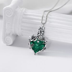 TOUPOP Emerald Rose Urn Necklace for Ashes for Women with s925 Silver Heart Crystal Rose Flower Ashes Pendant Necklaces Cremation Jewelry for Ashes Memorial Gift for Women Keepsake w/Funnel