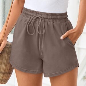 Trendy Queen Womens Sweat Shorts Casual Summer Comfy Lounge Athletic Shorts Elastic Cotton Running Shorts Coffee L