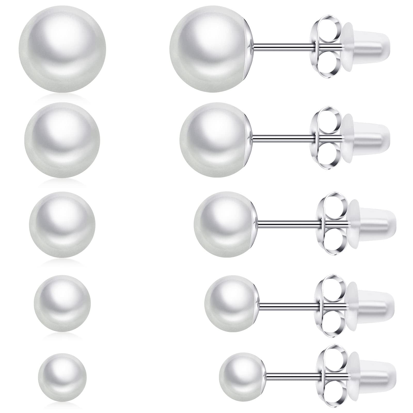 5 Pairs Women's Pearl Earrings Set Stainless Steel Women's Hypoallergenic Titanium Steel 316L Earrings