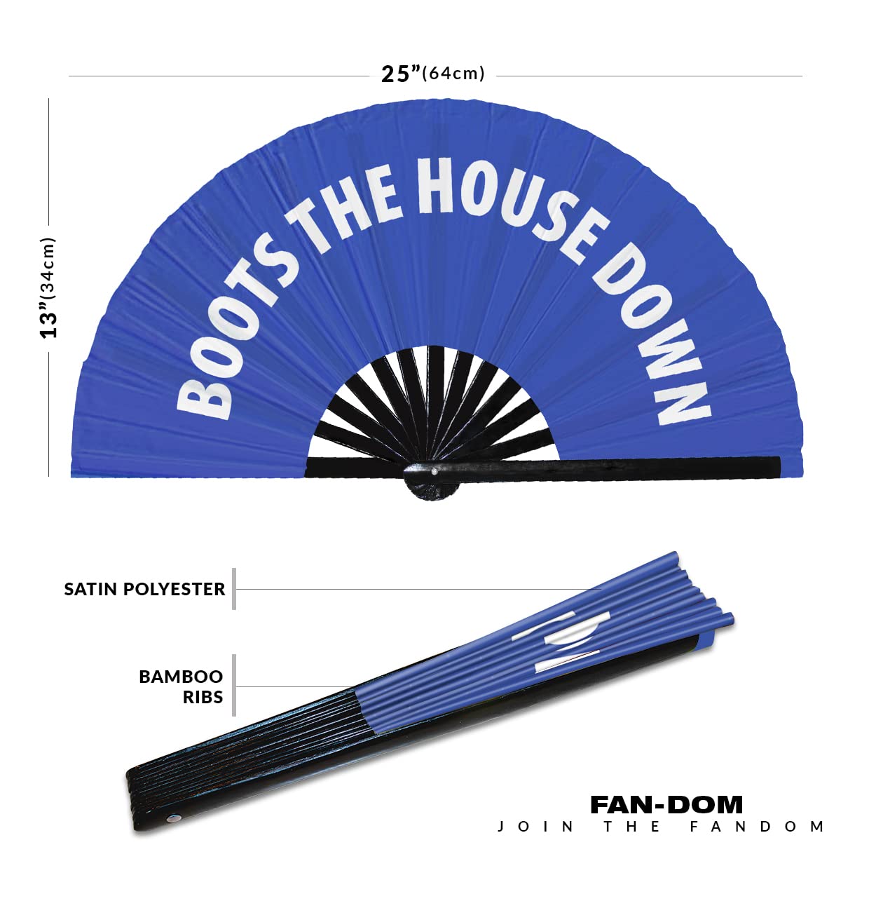 Boots The House Down Hand Fan Foldable Bamboo Circuit Rave Hand Fans Pride Slang Words Fan Outfit Party Gear Gifts Music Festival Rave Accessories (Blue)