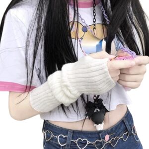 cute arm warmers kawaii half finger y2k adorable accesspties for teen girl glove gyaru hip hop arm sleeve harajuku egirl goth (white)