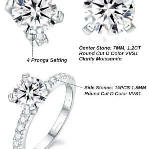 SILVERNANA 1.2 CT Moissanite Engagement Ring for Women Sterling Silver Round Cut Solitaire Moissanite Wedding Promise Ring Size 7.5