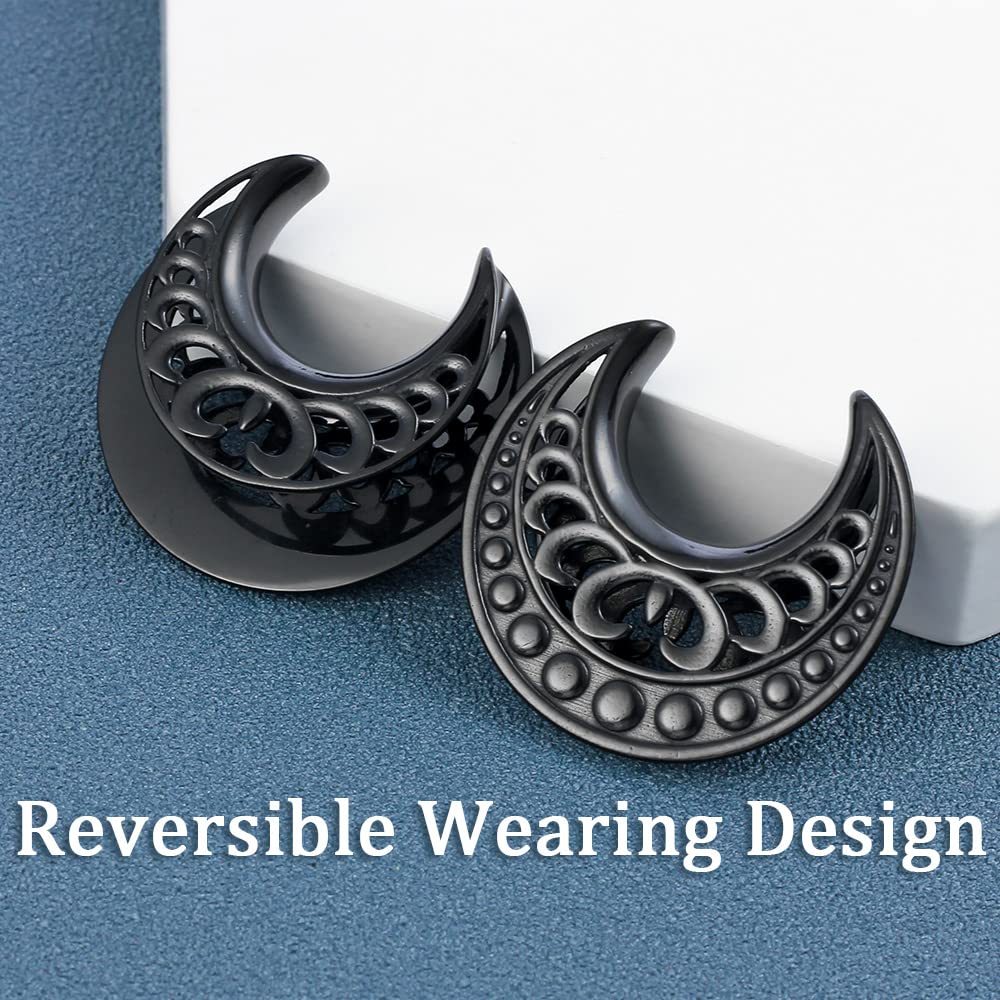 LADEMAYH 2Pcs 5/8 Gauges for Ears, Elegant Black 16mm Gauges for Women, Exquisite Patterns 5/8 Plugs for Ears, Surgical Steel 5/8 Ear Gauges Saddle Tunnels Earrings