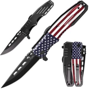 bundle of 2 items - pocket folding knife - military style - folding knife - tactical knife - good for camping hunting survival indoor and outdoor activities mens gift