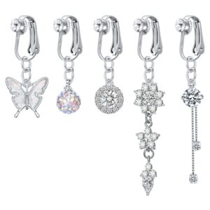 incaton fake belly ring clip on belly button rings for women cz dangle belly button rings butterfly heart crown belly rings non piercing jewelry 5p