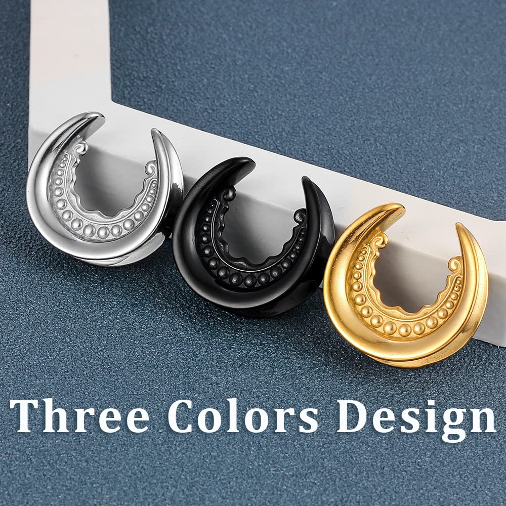 LADEMAYH 2Pcs 1 inch Gauges for Ears, Elegant Gold 25mm Gauges for Ears, Chic Design 1 inch Plugs for Ears Surgical Steel Saddle Plugs Tunnels Ear Gauges Earrings