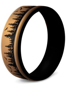 knot theory forest silicone ring for men and women - antique gold size 6 silicone wedding band for sports activities, breathable comfort fit 6mm bandwidth