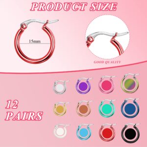 Sanfenly 12 Pairs Stainless Steel Hoop Earrings Small Hoop Earrings for Women Hypoallergenic Multi Colored Silver Gold Plated Hoop Earrings Set (10mm,12mm,15mm,20mm)