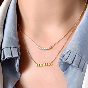 Mama Necklace for Women 18K Gold Plated Mom Pendant Stainless Steel Silver Letter Gift Personalized Jewelry for Mother and Daughter (Gold 1)