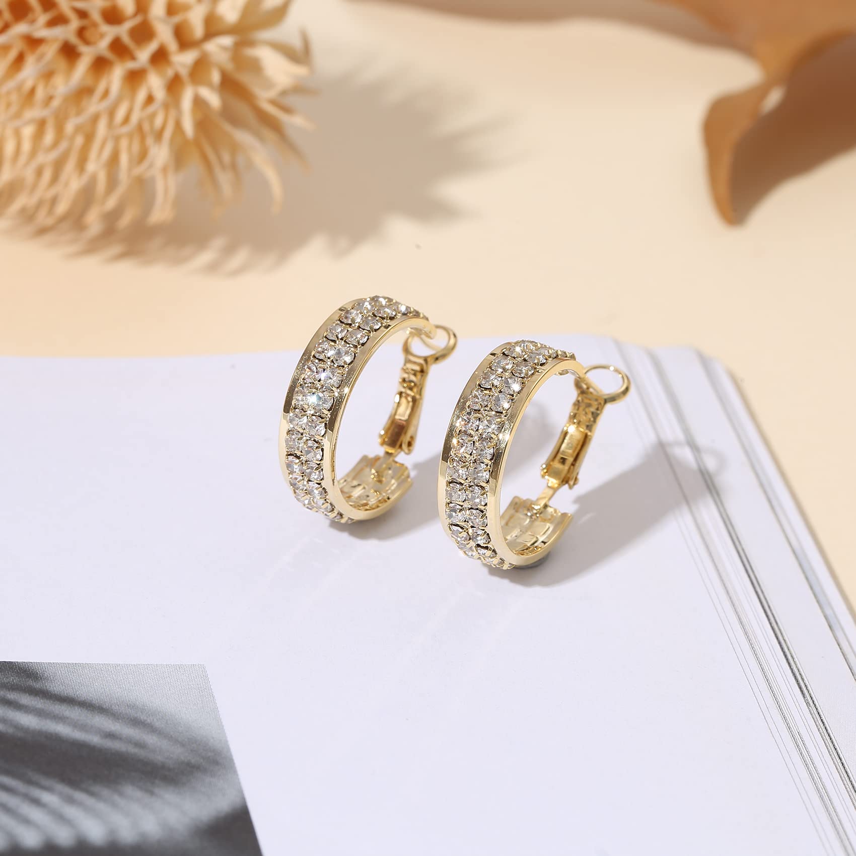 BIRDAYPRE 14K Gold Plated Shining Hoop Earrings for Women Luxury Cubic Zirconia Rhinestone Round Full Crystal Huggie Earrings Bright Hypoallergenic Delicate Dainty Birthday Party Gift Jewelry