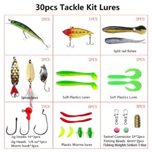 UperUper Fishing Lures Kit Set, Baits Tackle Including Crankbaits, Topwater Lures, Spinnerbaits, Worms, Jigs, Hooks, Tackle Box and More Fishing Gear Lures for Bass Trout