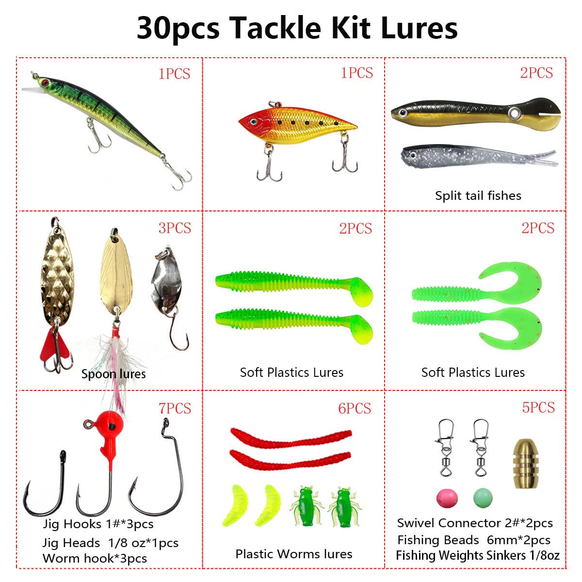 UperUper Fishing Lures Kit Set, Baits Tackle Including Crankbaits, Topwater Lures, Spinnerbaits, Worms, Jigs, Hooks, Tackle Box and More Fishing Gear Lures for Bass Trout