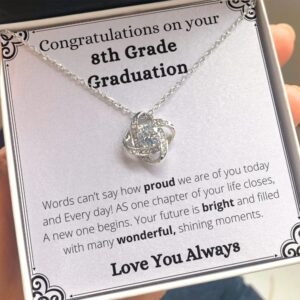 Ora Gifts - 8th Grade Graduation gift for her, 2022 Ideas, middle school grad Necklace, Daughter, Niece, Granddaughter (Message #1), White